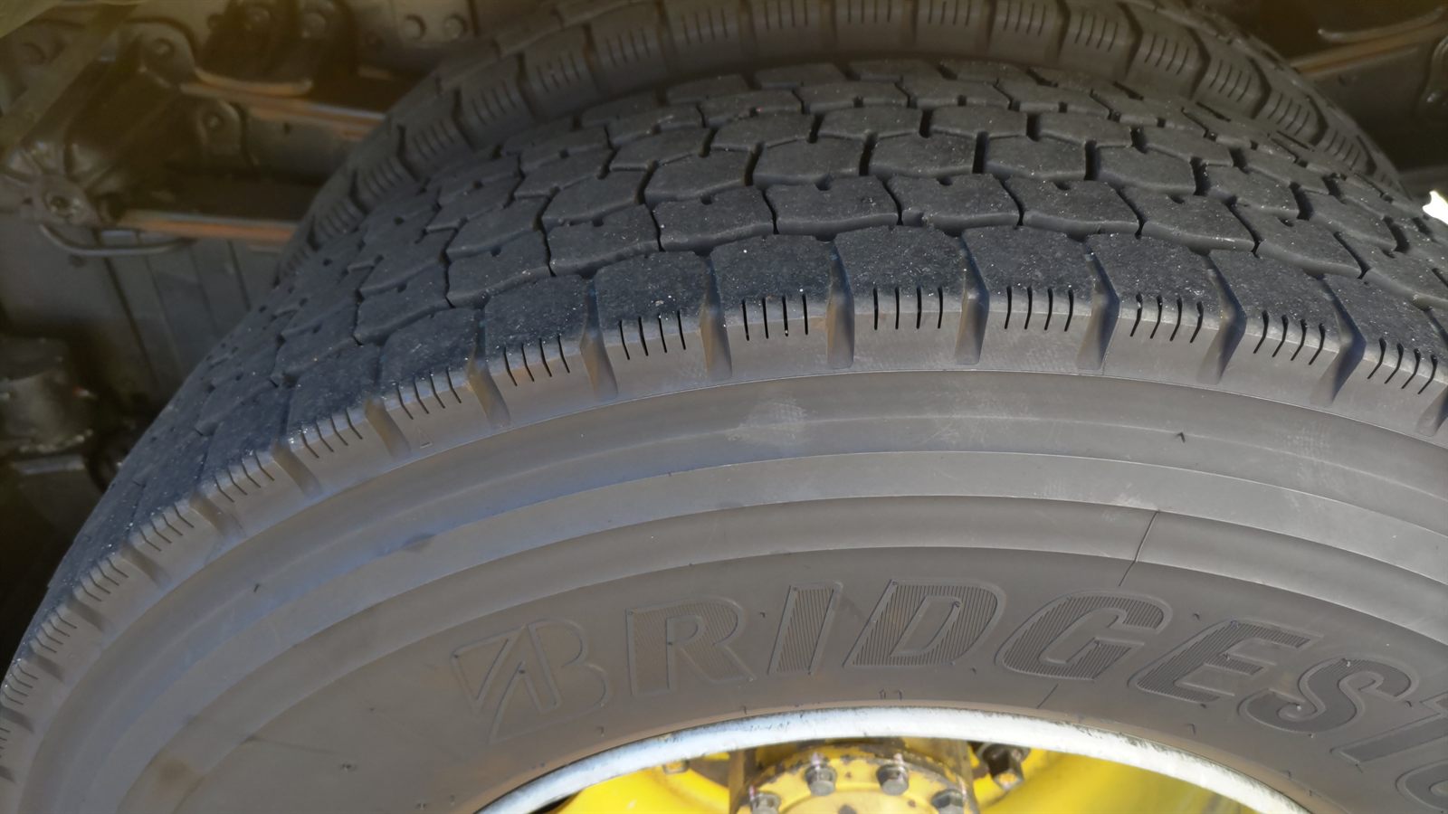 Truck tyre tread inspected closely in Japan